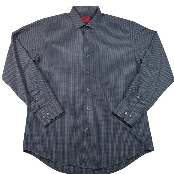 Alfani Button Up Shirt Fitted Performance Large 16 34/35 Gray Plaid Long Sleeve - Picture 3 of 6